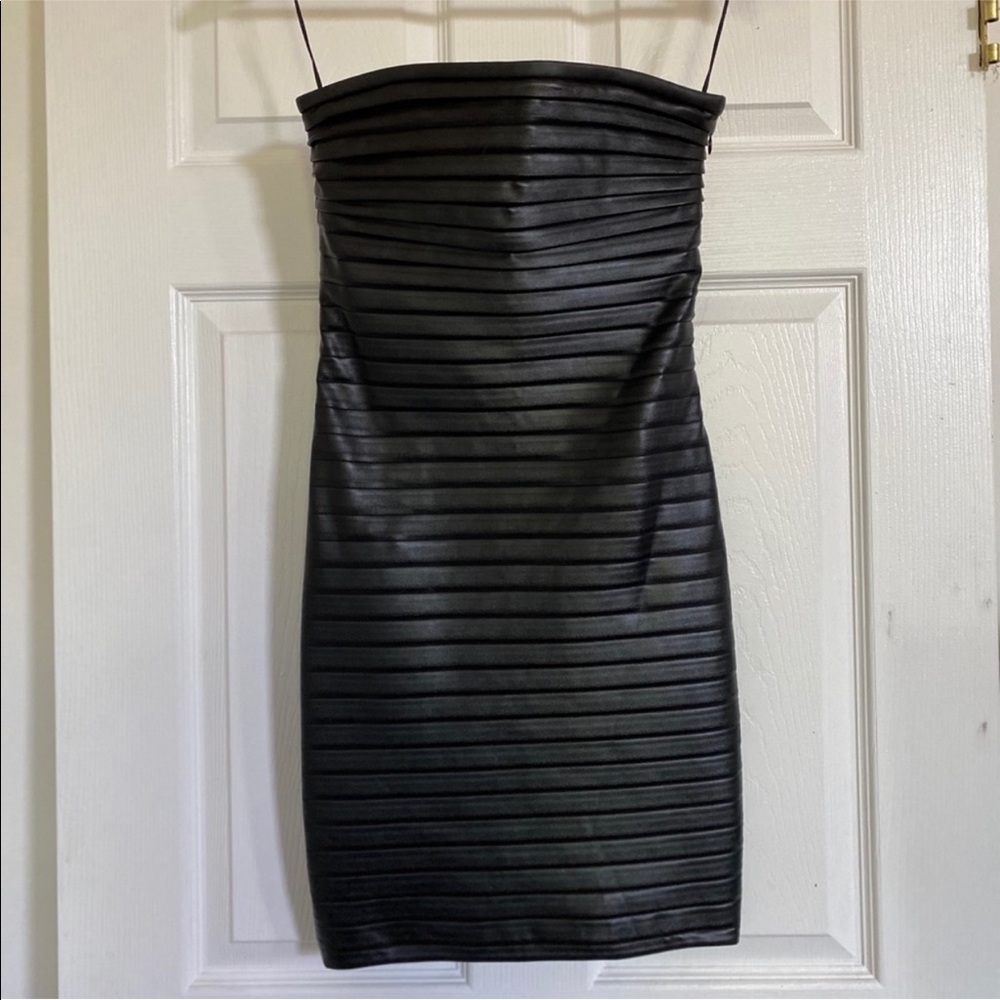 MAJE Strapless Leather Bustier Dress